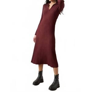 NEW LILLA P long sleeve henley dress in dark cherry